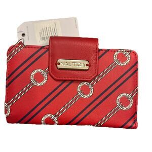 Vintage Nautica Womens Wallet BiFold Red Faux Leather Lightweight RFID Rope Logo